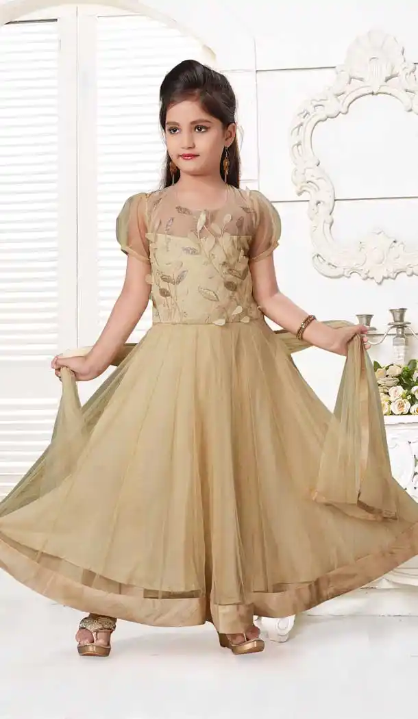 Gold Color Imported Fancy Party Wear Kids Readymade Gown -9362110628