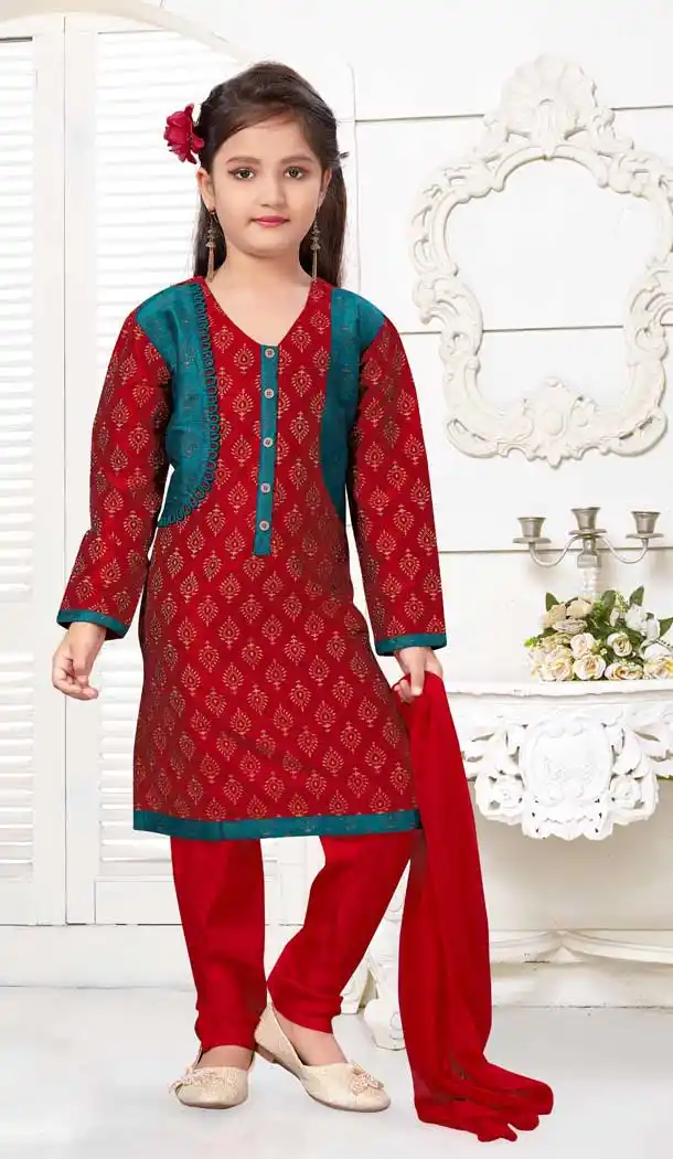 Maroon Color Printed Artsilk Fancy Party Wear Kids Salwar Suit -9362110640