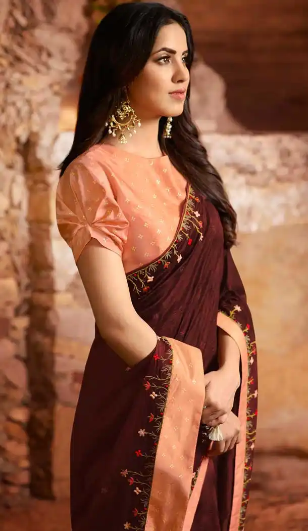 Maroon Color Fancy Fabric Embroidery Designer Party Wear Saree Blouse -9323110273