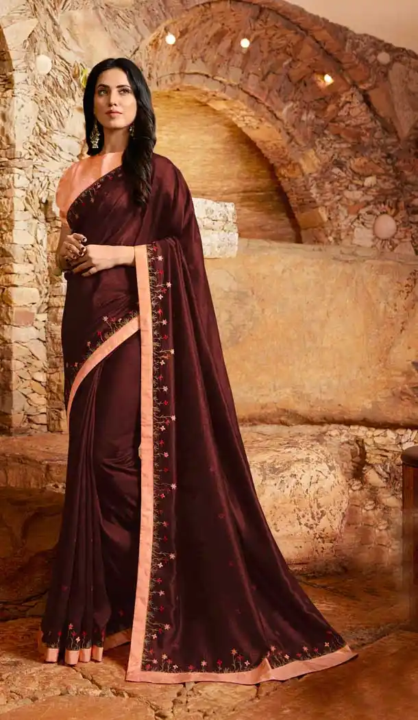 Maroon Color Fancy Fabric Embroidery Designer Party Wear Saree Blouse -9323110273