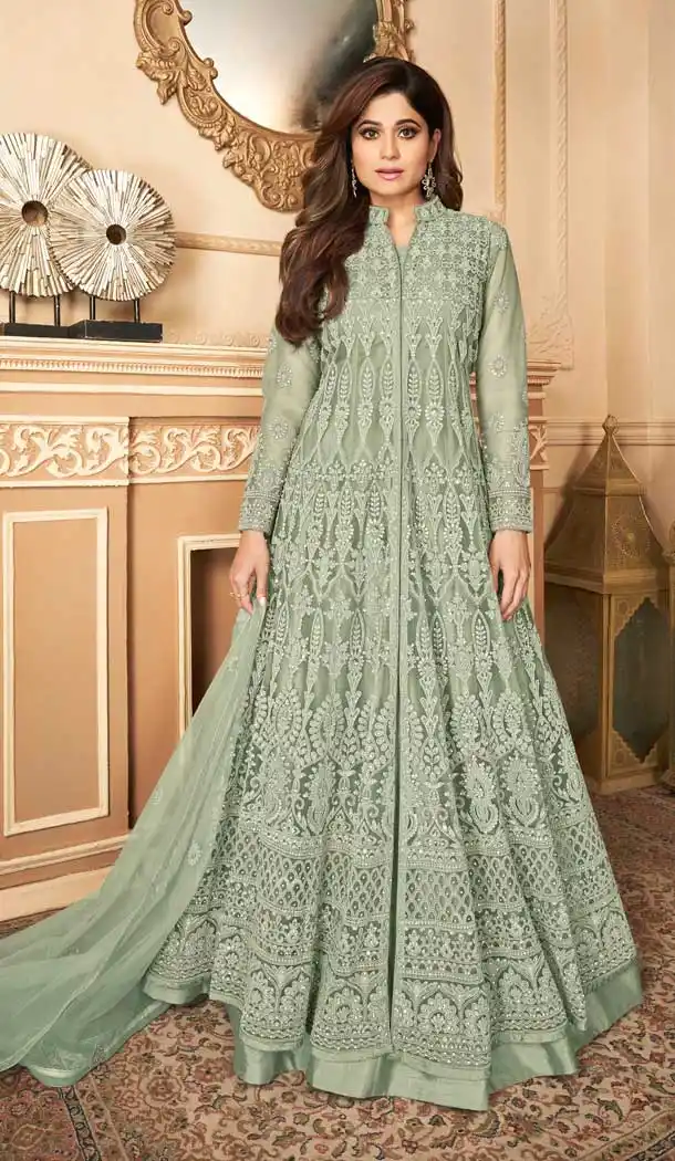 Sea Green Color Premium Net Heavy Designer Party Wear Aanarkali Suit -9335110359