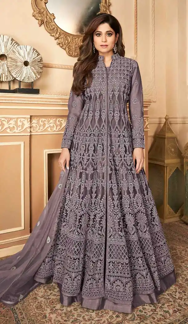 Mauve Color Premium Net Heavy Designer Party Wear Aanarkali Suit -9335110362