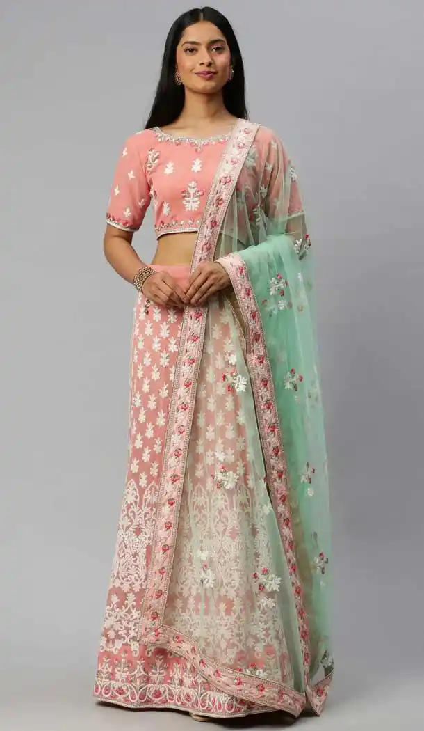 Sky Blue Color Poly Georgette Lakhnavi Work Designer Lehenga Choli -9364110652