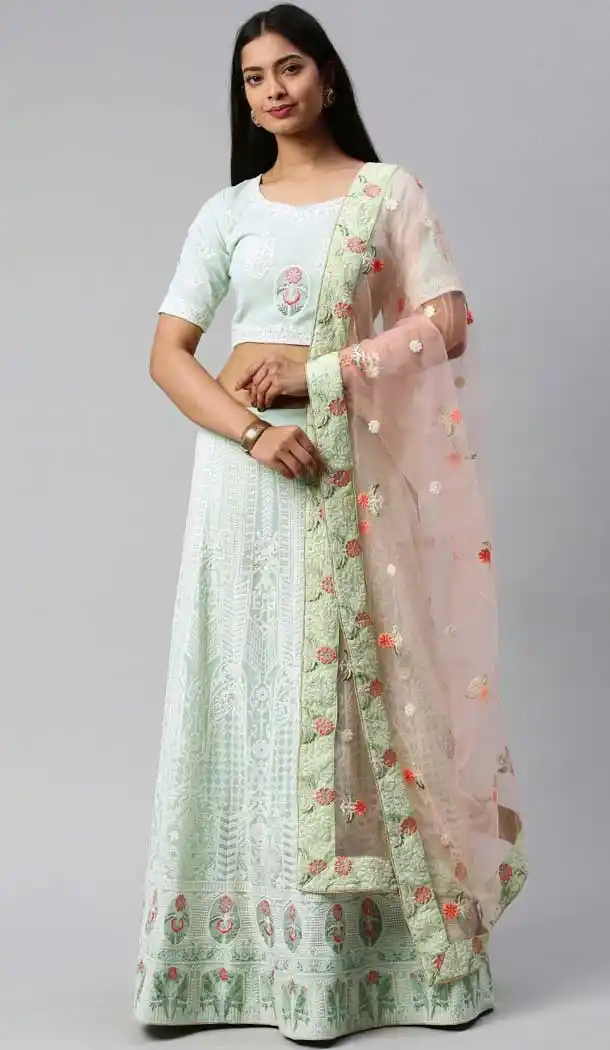 Exotic Grey Color Poly Georgette Lakhnavi Work Designer Lehenga Choli -9364110658