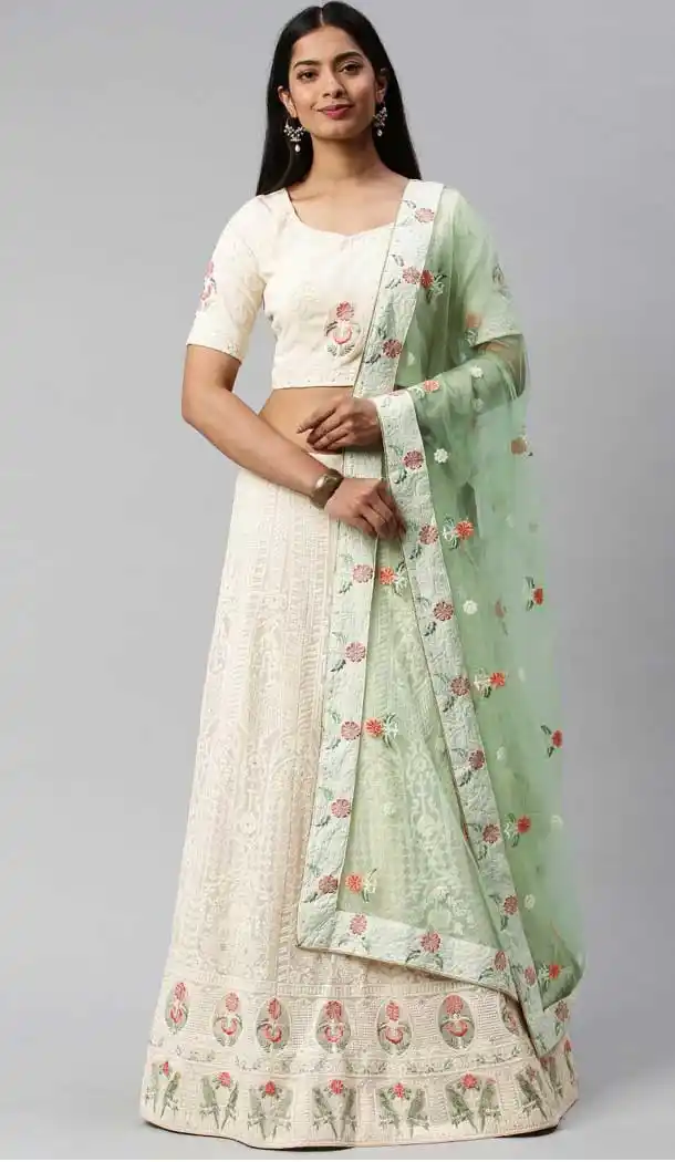 Sky Blue Color Poly Georgette Lakhnavi Work Designer Lehenga Choli -9364110659