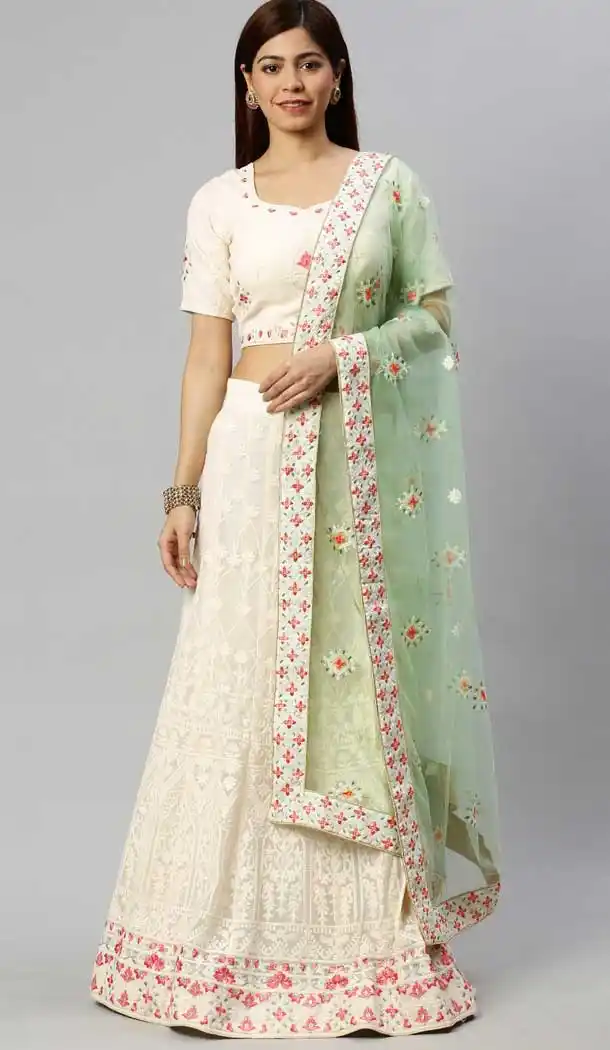 Sky Blue Color Poly Georgette Lakhnavi Work Designer Lehenga Choli -9364110666