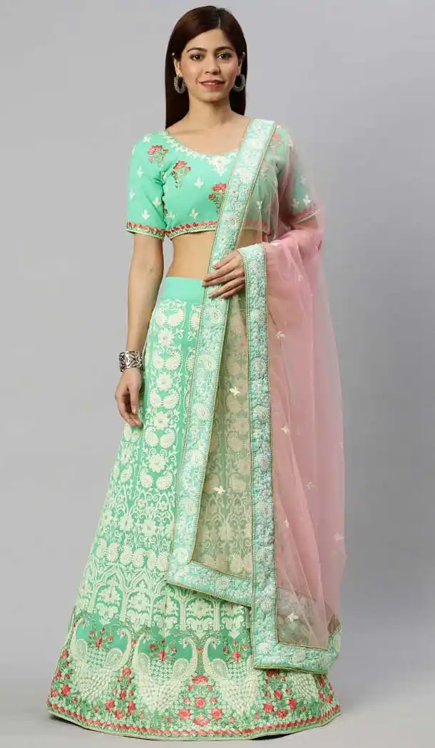 Majesty Cream Color Poly Georgette Lakhnavi Work Designer Lehenga Choli -9364110668