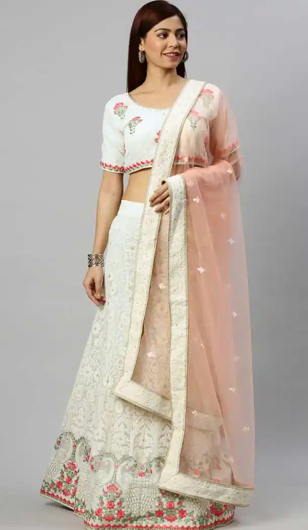 Sky Blue Color Poly Georgette Lakhnavi Work Designer Lehenga Choli -9364110669