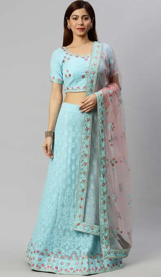 Gorgeous Grey Color Poly Georgette Lakhnavi Work Designer Lehenga Choli -9364110672