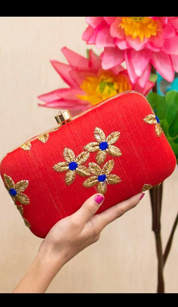 Fancy Designer Party Wear Raw Silk Clutches-9360110585