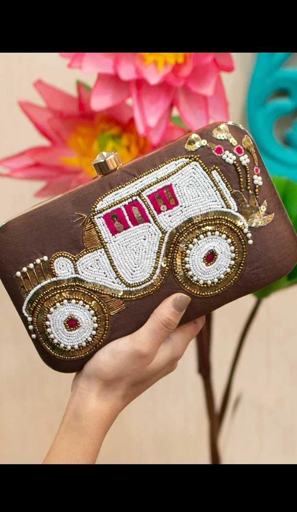 Fancy Designer Party Wear Raw Silk Clutches -9360110593