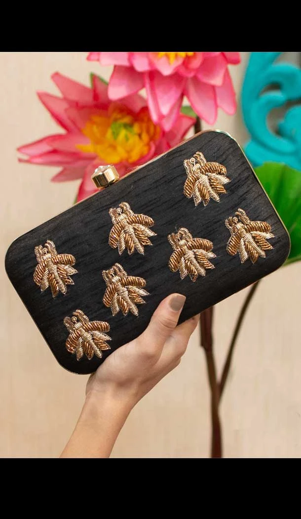 Fancy Designer Party Wear Raw Silk Clutches -9360110594