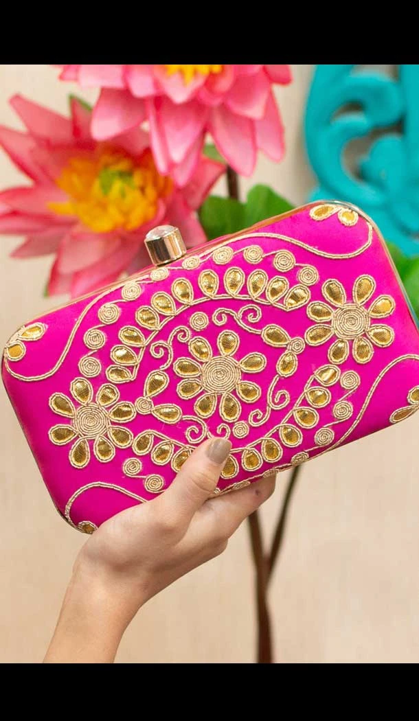 Fancy Designer Party Wear Raw Silk Clutches -9360110600