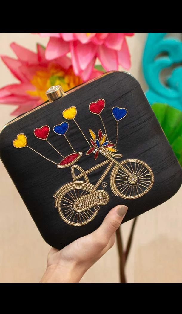 Fancy Designer Party Wear Raw Silk Clutches -9361110607