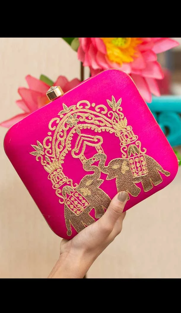 Fancy Designer Party Wear Raw Silk Clutches -9361110608