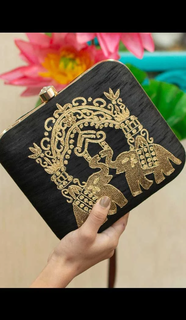 Fancy Designer Party Wear Raw Silk Clutches -9361110611
