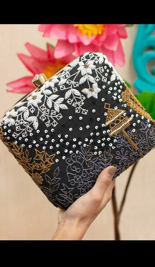 Fancy Designer Party Wear Raw Silk Clutches -9361110612