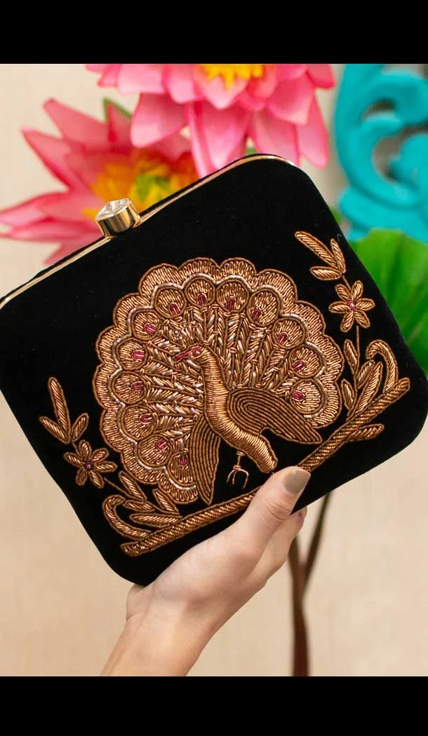 Fancy Designer Party Wear Raw Silk Clutches -9361110613