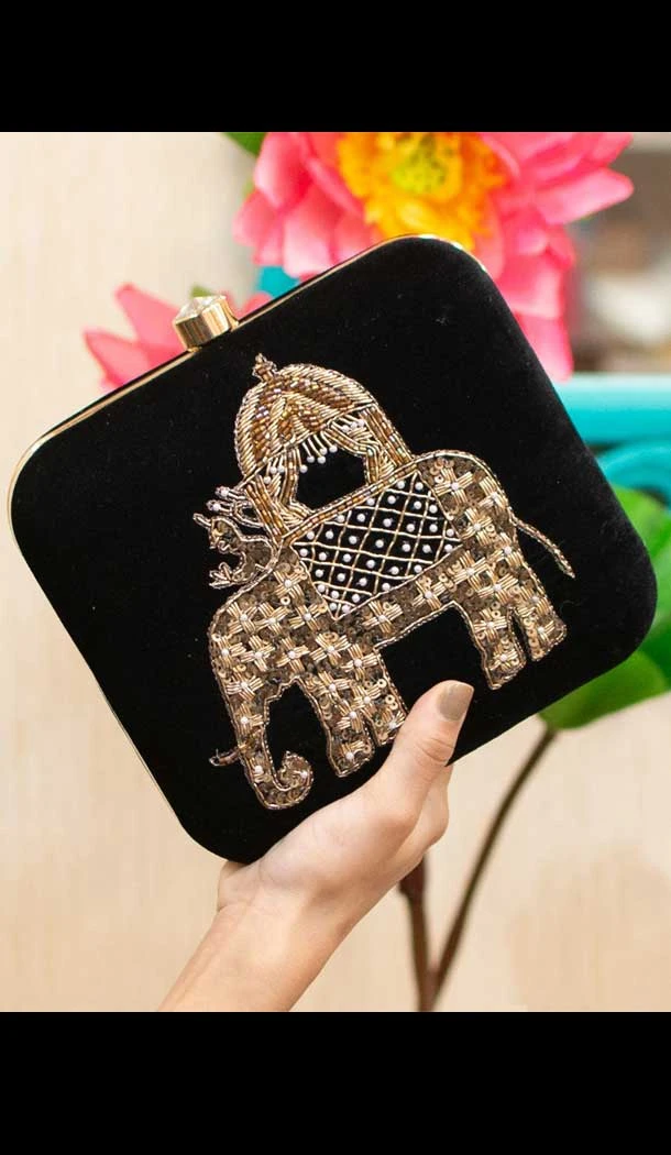 Fancy Designer Party Wear Raw Silk Clutches -9361110614