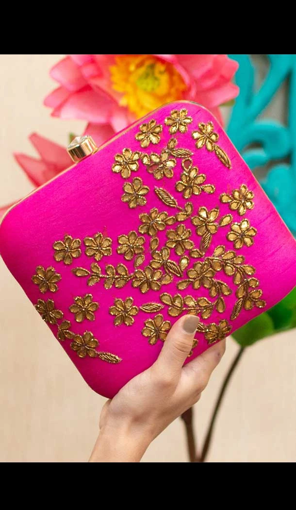 Fancy Designer Party Wear Raw Silk Clutches -9361110615