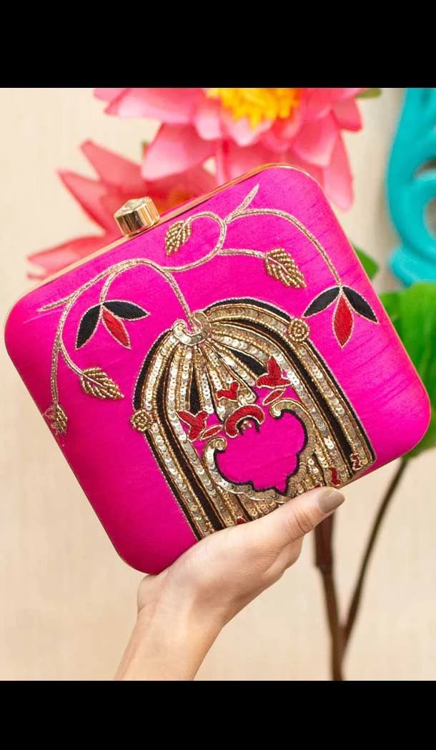 Fancy Designer Party Wear Raw Silk Clutches -9361110617