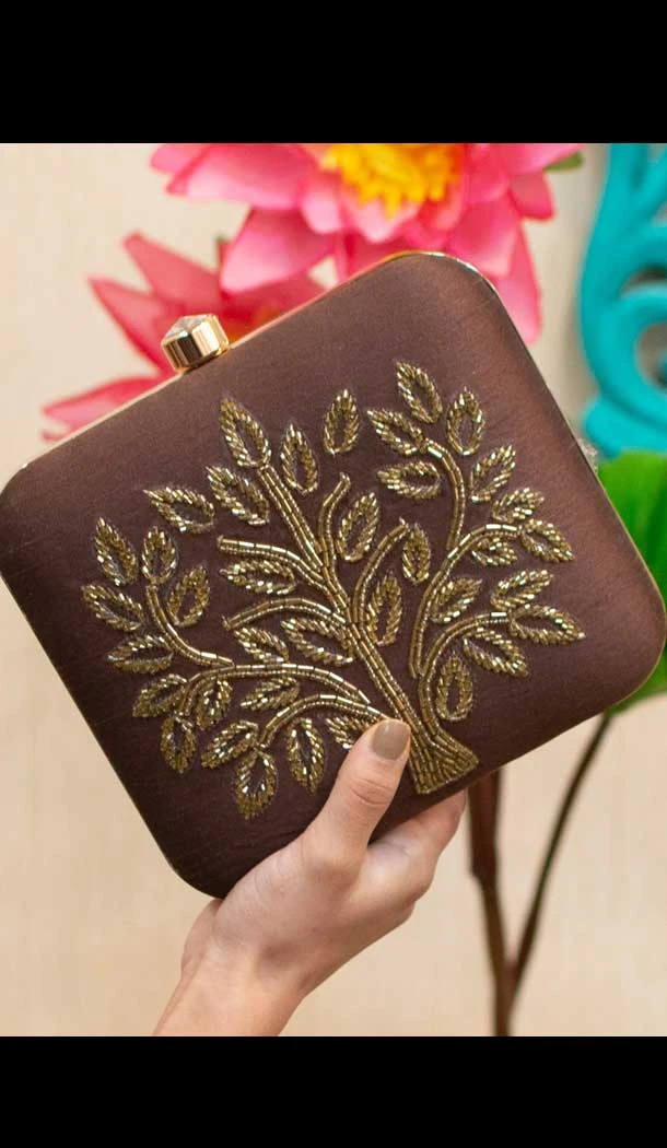Fancy Designer Party Wear Raw Silk Clutches -9361110622