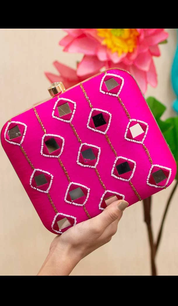 Fancy Designer Party Wear Raw Silk Clutches -9361110623