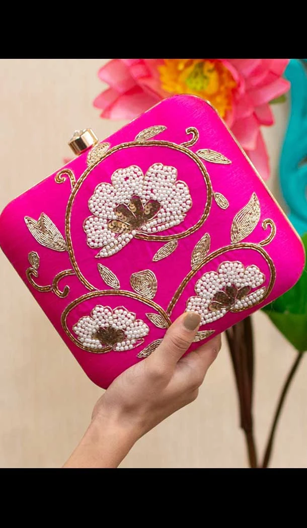 Fancy Designer Party Wear Raw Silk Clutches -9361110624