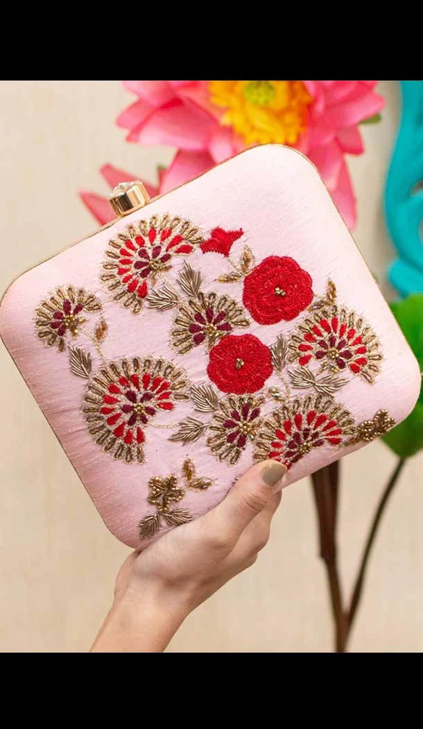 Fancy Designer Party Wear Raw Silk Clutches -9361110625