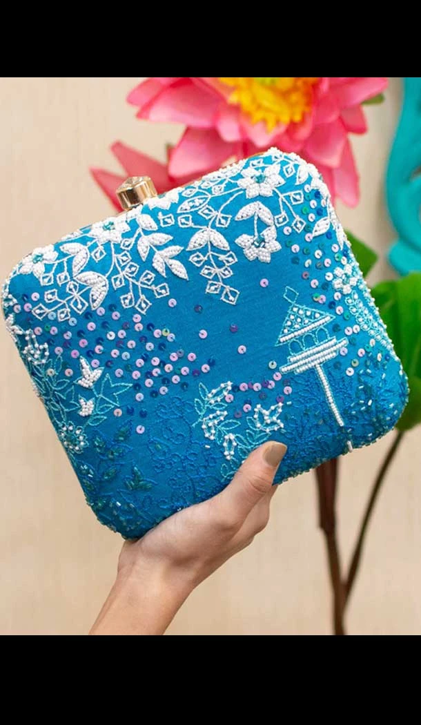 Fancy Designer Party Wear Raw Silk Clutches -9361110626