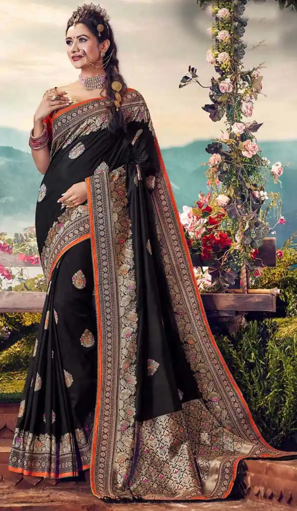 Black Color Banarasi Fancy Silk Party Wear Saree Blouse -9322110263