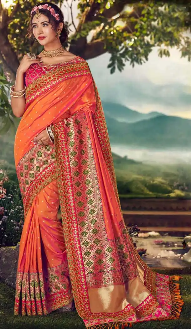 Orange Color Banarasi Fancy Silk Party Wear Saree Blouse -9322110264