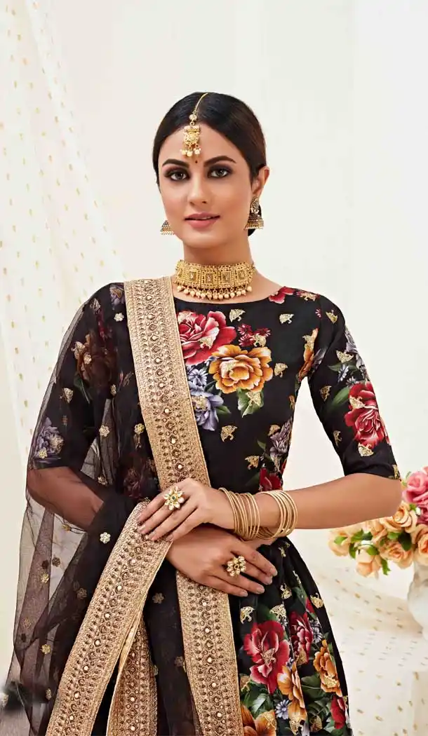 Black Color Banglori Satin Designer Traditional Wear Fancy Lehenga Choli -9369110728