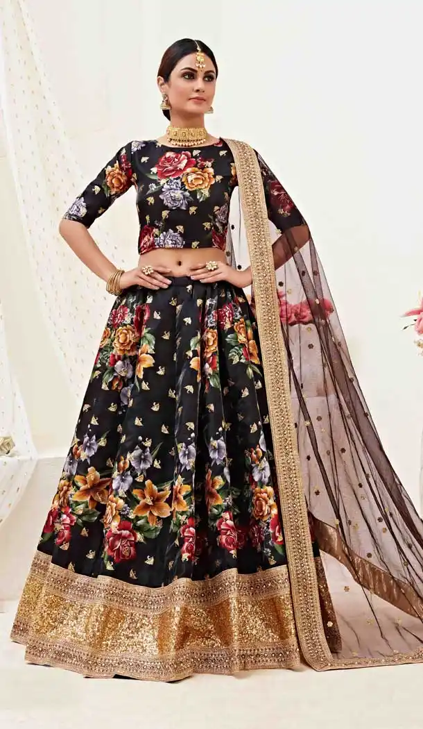 Black Color Banglori Satin Designer Traditional Wear Fancy Lehenga Choli -9369110728