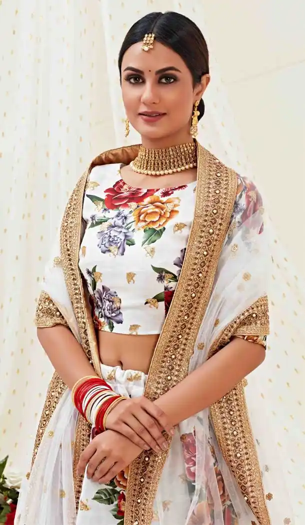 White Color Banglori Satin Designer Traditional Wear Fancy Lehenga Choli -9369110730