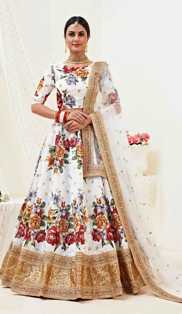 White Color Banglori Satin Designer Traditional Wear Fancy Lehenga Choli -9369110730