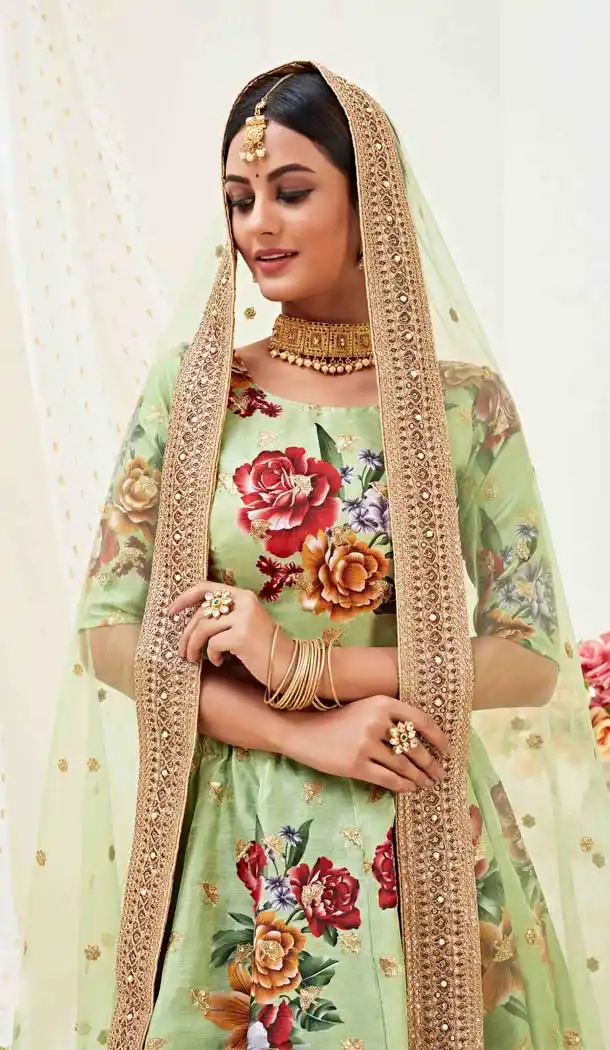Pista Green Color Banglori Satin Designer Traditional Wear Fancy Lehenga Choli -9369110731
