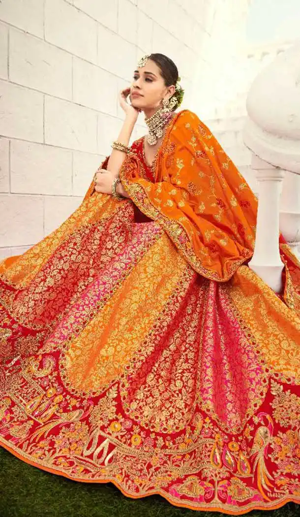 Vivacious Multi Color Silk Designer Traditional Bridal Wedding Wear Lehenga Choli -9371110738
