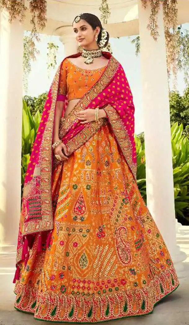 Orange Color Silk Designer Traditional Bridal Wedding Wear Lehenga Choli -9371110740