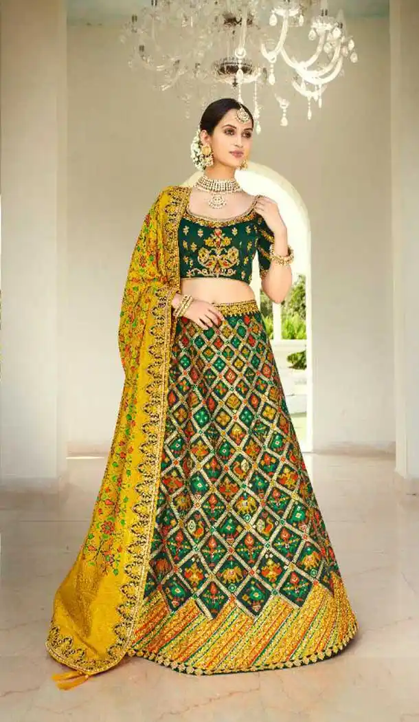 Green Color Silk Designer Traditional Bridal Wedding Wear Lehenga Choli -9371110744