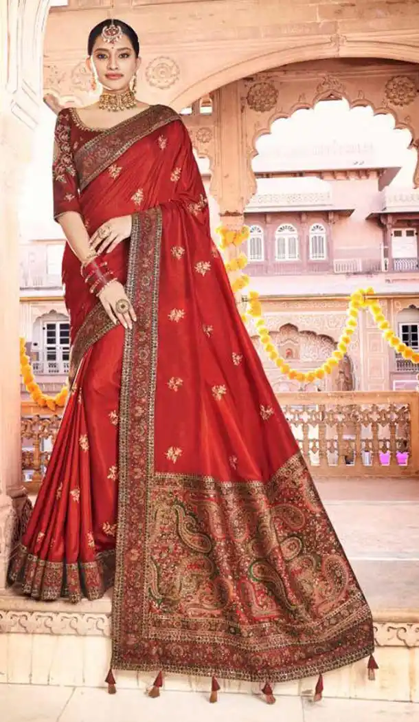 Red Color Dola Silk Traditional Party Wear Saree Blouse -9378110791