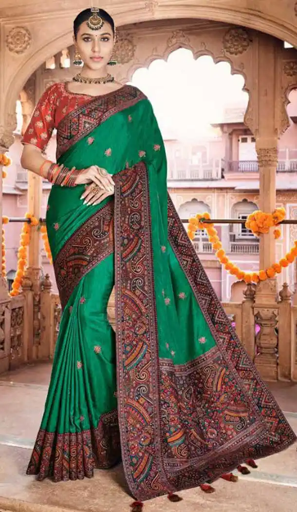 Green Color Dola Silk Traditional Party Wear Saree Blouse -9378110792