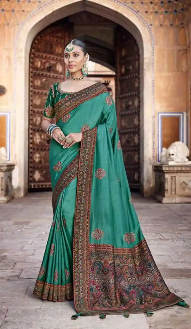 Sea Green Color Dola Silk Traditional Party Wear Saree Blouse -9378110794