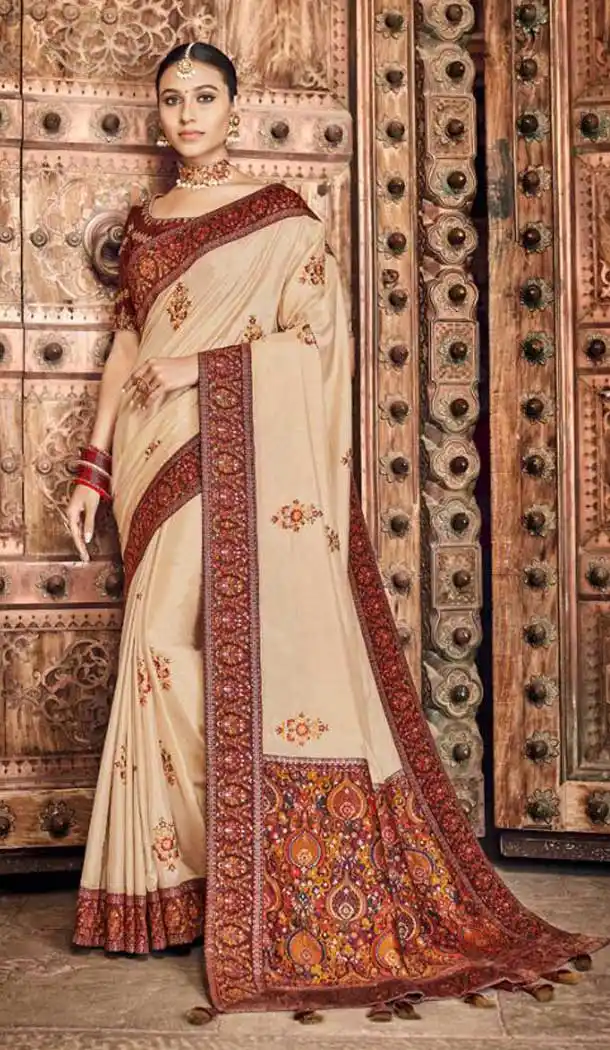 wedding saree kerala style silk kashmiri brocade -9378110796