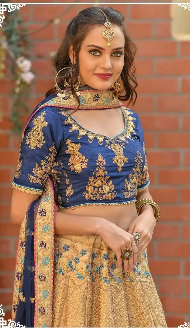 Gold Color Chenni Adda Silk Designer Party Wear Lehenga Choli -9379110798