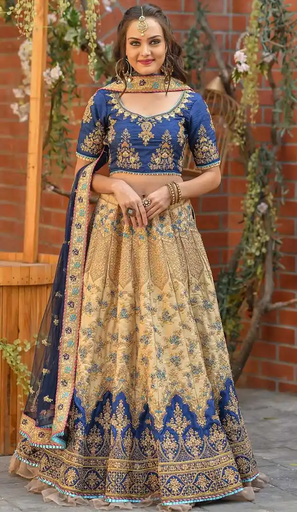 Gold Color Chenni Adda Silk Designer Party Wear Lehenga Choli -9379110798