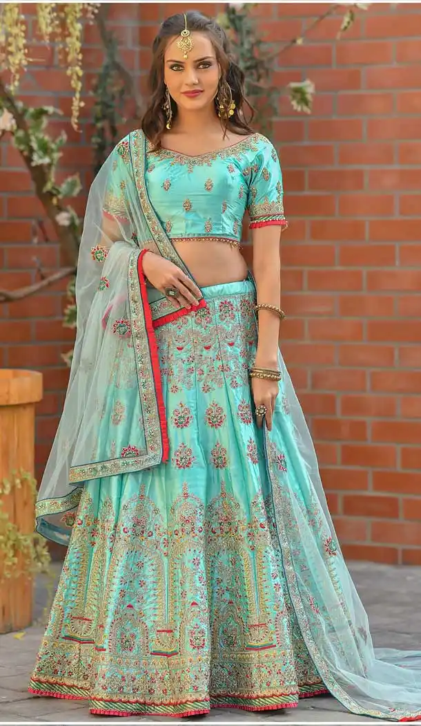 Sky Blue Color Chenni Adda Silk Designer Party Wear Lehenga Choli -9379110799