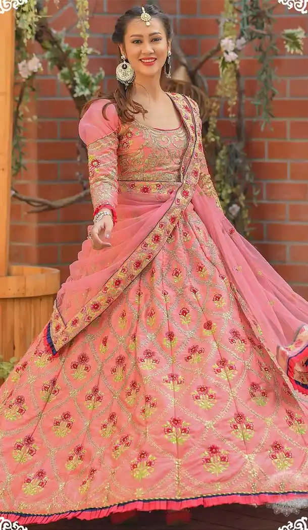 Peach Pink Color Chenni Adda Silk Designer Party Wear Lehenga Choli -9379110801
