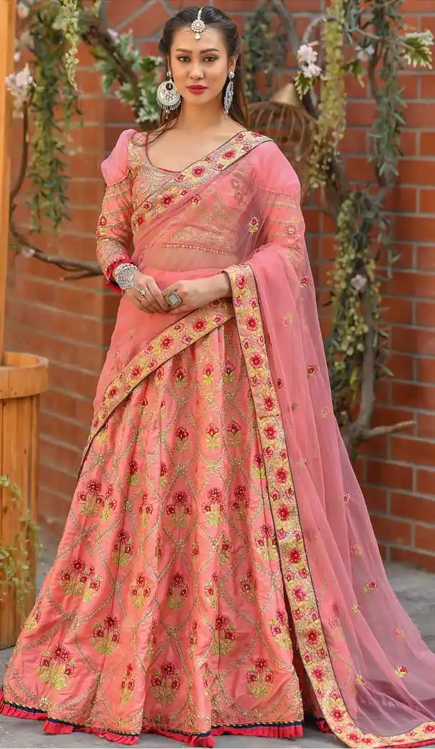 Peach Pink Color Chenni Adda Silk Designer Party Wear Lehenga Choli -9379110801