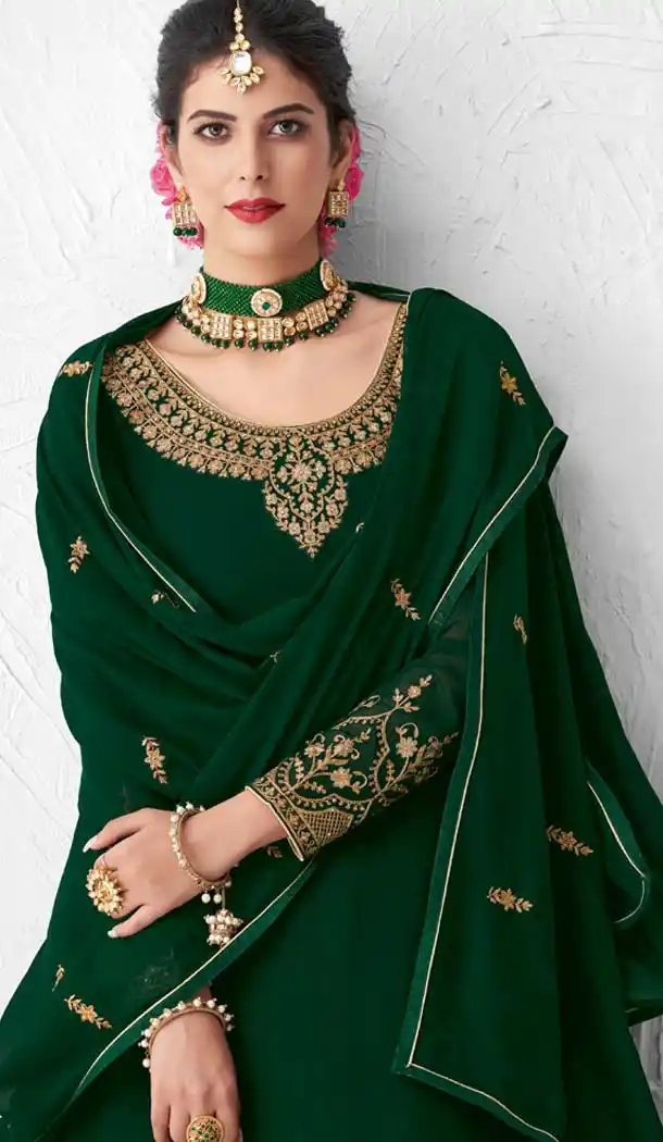 Ethnic Green Color Real Georgette Designer Party Wear Lehenga Suit -9393110881
